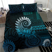 New Zealand Maori Koru Fern Bedding Set Spiral Polynesian Style Aqua Gradient