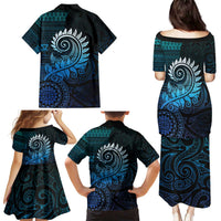 New Zealand Maori Koru Fern Family Matching Puletasi and Hawaiian Shirt Spiral Polynesian Style Aqua Gradient LT05 - Polynesian Pride