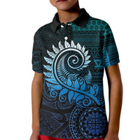 New Zealand Maori Koru Fern Kid Polo Shirt Spiral Polynesian Style Aqua Gradient LT05 Kid Aqua - Polynesian Pride