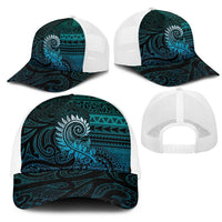 New Zealand Maori Koru Fern Mesh Trucker Cap Spiral Polynesian Style Aqua Gradient - Polynesian Pride