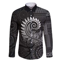 New Zealand Maori Koru Fern Family Matching Summer Maxi Dress and Hawaiian Shirt Spiral Polynesian Style Gray LT05 Dad's Shirt - Long Sleeve Gray - Polynesian Pride