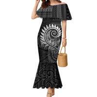 New Zealand Maori Koru Fern Mermaid Dress Spiral Polynesian Style Gray