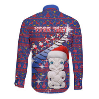 Personalized New Zealand Christmas Long Sleeve Button Shirt Haka Fern Santa Tiki Meri Kirihimete LT05 - Polynesian Pride