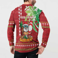 Personalised Hawaii Christmas Button Sweatshirt Funny Santa Claus Surf Mele Kalikimaka