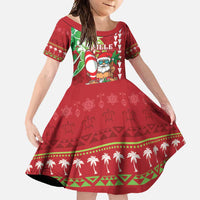 Personalised Hawaii Christmas Family Matching Mermaid Dress and Hawaiian Shirt Funny Santa Claus Surf Mele Kalikimaka LT05 Daughter's Dress Red - Polynesian Pride