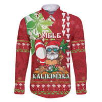 Personalised Hawaii Christmas Family Matching Mermaid Dress and Hawaiian Shirt Funny Santa Claus Surf Mele Kalikimaka LT05 Dad's Shirt - Long Sleeve Red - Polynesian Pride