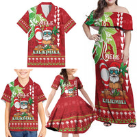 Personalised Hawaii Christmas Family Matching Off Shoulder Maxi Dress and Hawaiian Shirt Funny Santa Claus Surf Mele Kalikimaka LT05 - Polynesian Pride