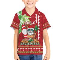 Personalised Hawaii Christmas Family Matching Tank Maxi Dress and Hawaiian Shirt Funny Santa Claus Surf Mele Kalikimaka LT05 Son's Shirt Red - Polynesian Pride