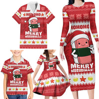 Hawaii Funny Christmas Family Matching Long Sleeve Bodycon Dress and Hawaiian Shirt Spam Musubi Santa LT05 - Polynesian Pride