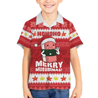 Hawaii Funny Christmas Family Matching Off The Shoulder Long Sleeve Dress and Hawaiian Shirt Spam Musubi Santa