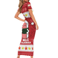 Hawaii Funny Christmas Family Matching Short Sleeve Bodycon Dress and Hawaiian Shirt Spam Musubi Santa LT05 - Polynesian Pride