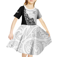 New Zealand Kiwi Rugby Custom Kid Short Sleeve Dress Go Champions Maori Pattern LT05 - Polynesian Pride