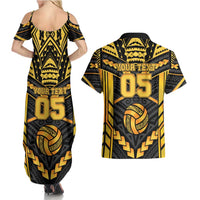 Custom Polynesia Beach Volleyball Couples Matching Summer Maxi Dress and Hawaiian Shirt Gold Polynesian Tribal Pattern - Polynesian Pride