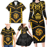 Custom Polynesia Beach Volleyball Family Matching Long Sleeve Bodycon Dress and Hawaiian Shirt Gold Polynesian Tribal Pattern LT05 - Polynesian Pride