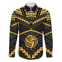 Custom Polynesia Beach Volleyball Family Matching Long Sleeve Bodycon Dress and Hawaiian Shirt Gold Polynesian Tribal Pattern LT05 Dad's Shirt - Long Sleeve Gold - Polynesian Pride