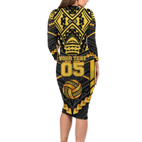 Custom Polynesia Beach Volleyball Family Matching Long Sleeve Bodycon Dress and Hawaiian Shirt Gold Polynesian Tribal Pattern - Polynesian Pride