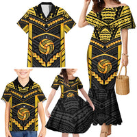 Custom Polynesia Beach Volleyball Family Matching Mermaid Dress and Hawaiian Shirt Gold Polynesian Tribal Pattern LT05 - Polynesian Pride