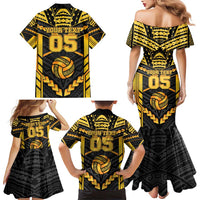Custom Polynesia Beach Volleyball Family Matching Mermaid Dress and Hawaiian Shirt Gold Polynesian Tribal Pattern LT05 - Polynesian Pride