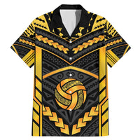 Custom Polynesia Beach Volleyball Family Matching Mermaid Dress and Hawaiian Shirt Gold Polynesian Tribal Pattern LT05 Dad's Shirt - Short Sleeve Gold - Polynesian Pride
