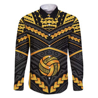 Custom Polynesia Beach Volleyball Family Matching Mermaid Dress and Hawaiian Shirt Gold Polynesian Tribal Pattern LT05 Dad's Shirt - Long Sleeve Gold - Polynesian Pride