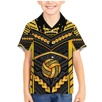 Custom Polynesia Beach Volleyball Family Matching Mermaid Dress and Hawaiian Shirt Gold Polynesian Tribal Pattern - Polynesian Pride