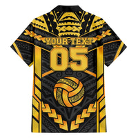 Custom Polynesia Beach Volleyball Family Matching Off The Shoulder Long Sleeve Dress and Hawaiian Shirt Gold Polynesian Tribal Pattern LT05 - Polynesian Pride