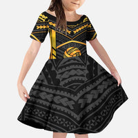 Custom Polynesia Beach Volleyball Family Matching Off Shoulder Maxi Dress and Hawaiian Shirt Gold Polynesian Tribal Pattern LT05 Daughter's Dress Gold - Polynesian Pride