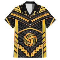 Custom Polynesia Beach Volleyball Family Matching Off Shoulder Maxi Dress and Hawaiian Shirt Gold Polynesian Tribal Pattern LT05 Dad's Shirt - Short Sleeve Gold - Polynesian Pride