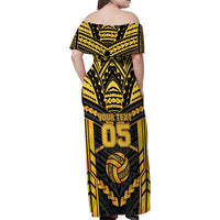 Custom Polynesia Beach Volleyball Family Matching Off Shoulder Maxi Dress and Hawaiian Shirt Gold Polynesian Tribal Pattern - Polynesian Pride