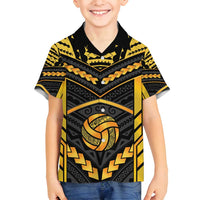 Custom Polynesia Beach Volleyball Family Matching Off Shoulder Maxi Dress and Hawaiian Shirt Gold Polynesian Tribal Pattern LT05 Son's Shirt Gold - Polynesian Pride