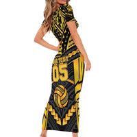 Custom Polynesia Beach Volleyball Family Matching Short Sleeve Bodycon Dress and Hawaiian Shirt Gold Polynesian Tribal Pattern LT05 - Polynesian Pride