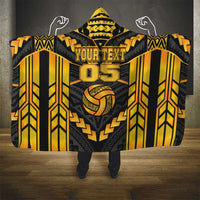Custom Polynesia Beach Volleyball Hooded Blanket Gold Polynesian Tribal Pattern - Polynesian Pride