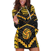 Custom Polynesia Beach Volleyball Hoodie Dress Gold Polynesian Tribal Pattern - Polynesian Pride