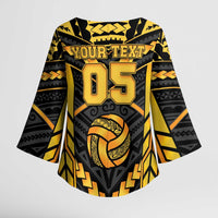 Custom Polynesia Beach Volleyball Kimono Sleeve Blouse Gold Polynesian Tribal Pattern - Polynesian Pride