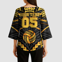 Custom Polynesia Beach Volleyball Kimono Sleeve Blouse Gold Polynesian Tribal Pattern - Polynesian Pride