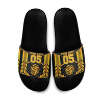 Custom Polynesia Beach Volleyball Slide Sandals Gold Polynesian Tribal Pattern - Polynesian Pride