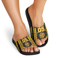 Custom Polynesia Beach Volleyball Slide Sandals Gold Polynesian Tribal Pattern - Polynesian Pride