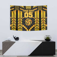 Custom Polynesia Beach Volleyball Tapestry Gold Polynesian Tribal Pattern - Polynesian Pride
