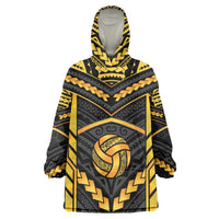 Custom Polynesia Beach Volleyball Wearable Blanket Hoodie Gold Polynesian Tribal Pattern - Polynesian Pride