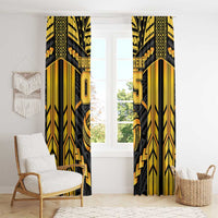 Custom Polynesia Beach Volleyball Window Curtain Gold Polynesian Tribal Pattern - Polynesian Pride