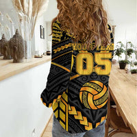 Custom Polynesia Beach Volleyball Women Casual Shirt Gold Polynesian Tribal Pattern LT05 - Polynesian Pride