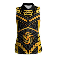 Custom Polynesia Beach Volleyball Women Sleeveless Polo Shirt Gold Polynesian Tribal Pattern - Polynesian Pride