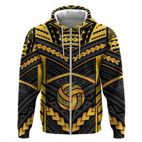 Custom Polynesia Beach Volleyball Zip Hoodie Gold Polynesian Tribal Pattern - Polynesian Pride