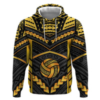 Custom Polynesia Beach Volleyball Zip Hoodie Gold Polynesian Tribal Pattern - Polynesian Pride