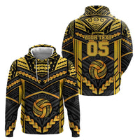 Custom Polynesia Beach Volleyball Zip Hoodie Gold Polynesian Tribal Pattern - Polynesian Pride