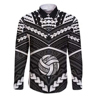 Custom Polynesia Beach Volleyball Family Matching Long Sleeve Bodycon Dress and Hawaiian Shirt Polynesian Tribal Pattern LT05 Dad's Shirt - Long Sleeve Black - Polynesian Pride