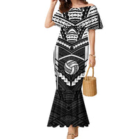Custom Polynesia Beach Volleyball Family Matching Mermaid Dress and Hawaiian Shirt Polynesian Tribal Pattern LT05 Mom's Dress Black - Polynesian Pride
