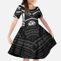 Custom Polynesia Beach Volleyball Family Matching Off Shoulder Short Dress and Hawaiian Shirt Polynesian Tribal Pattern LT05 Daughter's Dress Black - Polynesian Pride