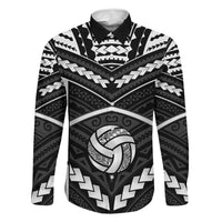 Custom Polynesia Beach Volleyball Family Matching Off Shoulder Short Dress and Hawaiian Shirt Polynesian Tribal Pattern LT05 Dad's Shirt - Long Sleeve Black - Polynesian Pride