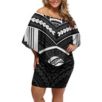 Custom Polynesia Beach Volleyball Family Matching Off Shoulder Short Dress and Hawaiian Shirt Polynesian Tribal Pattern LT05 Mom's Dress Black - Polynesian Pride